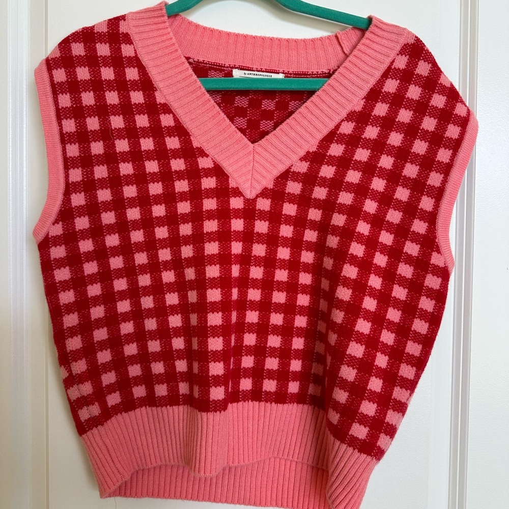 Pink and Red Checkered Women's Sweater Vest